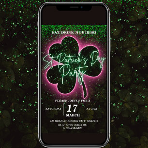 Convite Flyer Neon Verde e Rosa do Dia de São Patr