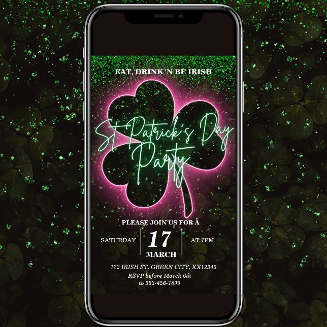 Convite Flyer Neon Verde e Rosa do Dia de São Patr (Criador carregado)