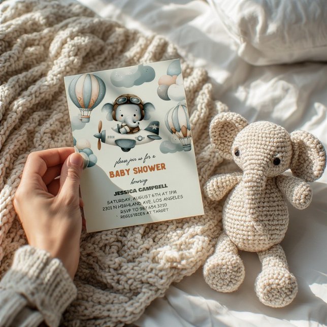 Convite Flying High Elephant Baby Shower Invitation (Criador carregado)