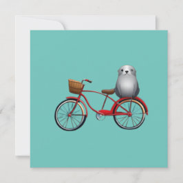 Convite Foca de desenho animado fofa em uma bicicleta