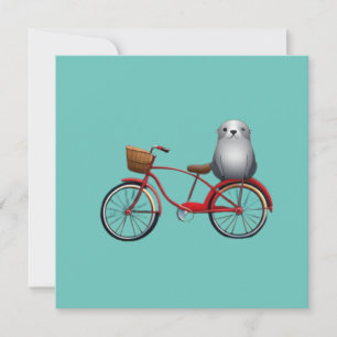 Convite Foca de desenho animado fofa em uma bicicleta