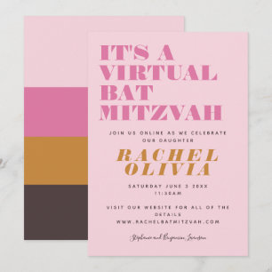 Convite Fofa Celebração Virtual Online Bat Mitzvah Rosa Am