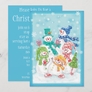 Convite Fofa Família de Boneco de Neve de Natal na Neve