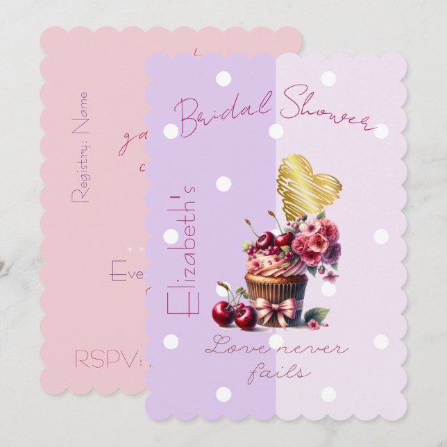 Convite Fofa Fé Arco Cereja Pastel Floral Cupcake Coração (Frente/Verso)