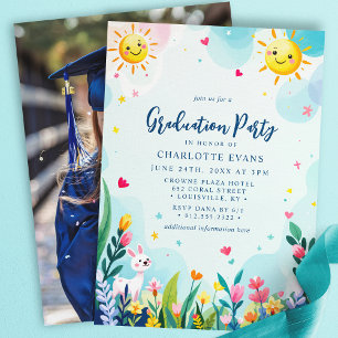 Convite Fofa Graduação de Jardim de Infância Floral Coelho