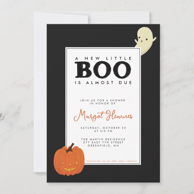 Convite Fofa, ilustrada fantasma Little Boo e abóbora Bebê (Frente)