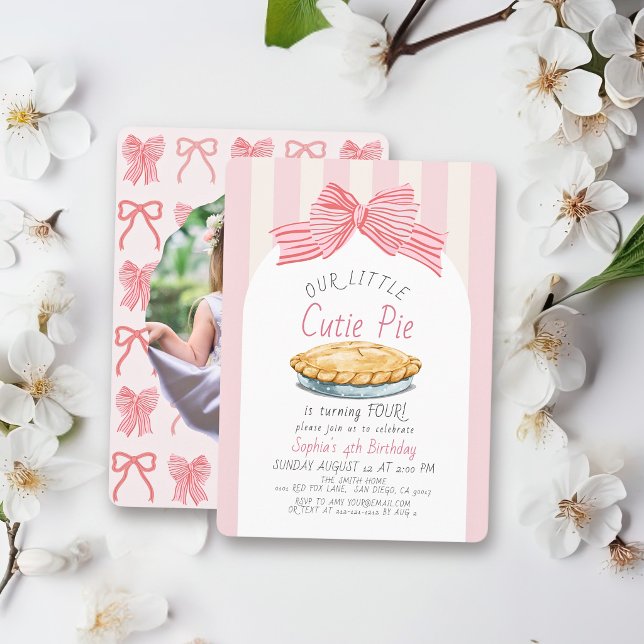 Convite Fofa Menina com Laço Rosa Foto Aniversário (Criador carregado)