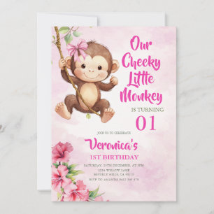 Convite Fofa Nossa Pequena Macaca Safári Aniversário de 1 