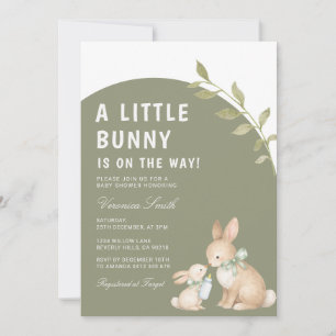 Convite Fofa Pequena Lebre Verde Sage Floral Chã de Bebê