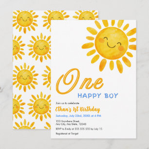 Convite Fofa Sol Um Menino Feliz Sunshine Aniversário de 1