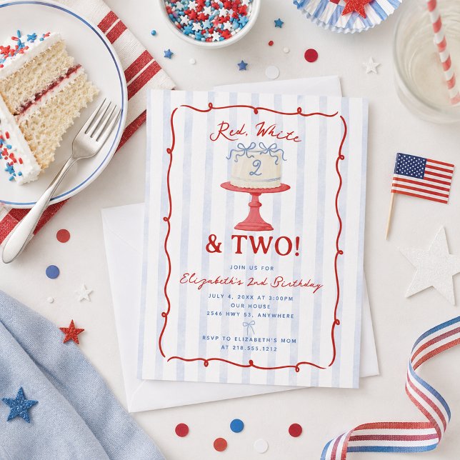 Convite Fofa Vermelho, Branco e Dois 2º Aniversário (Cute Red, White and Two 2nd Birthday Invitation)