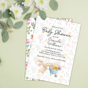 Convite Fofas Flores Silvestres de Coelhinho Chave de Bebê