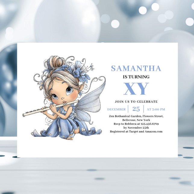Convite Fofo de 4º Aniversário da Menina Fada Azul (Magical Blue Fairy Girl 4th Birthday Cute invitation)