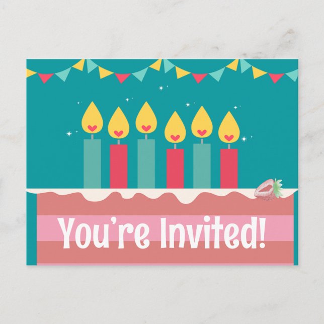 Convite fofo de aniversário cartões-postais (Frente)