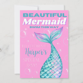 Convite Fofo editável sob o mar, moça de sereia digital