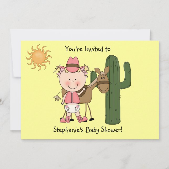 Convite Fofo, Garota e Pônei de Cavalo Personalizado Oeste (Frente)