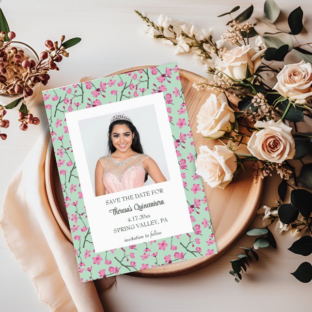 Convite Fogão verde-rosa e mint Salve a data (Criador carregado)