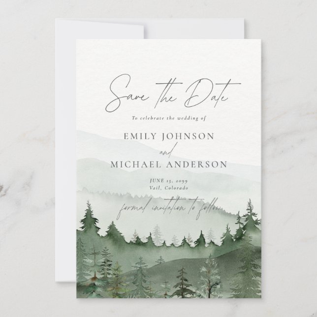 Convite Foggy Forest Pine Tree Save the Date CARD (Frente)