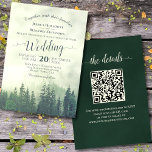 Convite Foggy Green Mountain Pines Rustic Código QR Casame<br><div class="desc">Este belo convite para o casamento apresenta um estilo rústico, mas elegante, com caligrafia de escrita falada em um fundo de aquarela de pinheiros verdes enraizados no nevoeiro. As cores são uma variedade de tons de ouro verde, branco e pálido, fazer este convite perfeito para uma cerimônia ao ar livre,...</div>