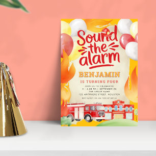 Convite Fogo Caminhão 4º Festa de Aniversário Amarelo Verm