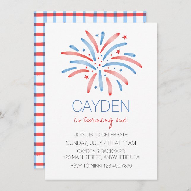Convite Fogo de 4 de julho de aniversário (Frente/Verso)