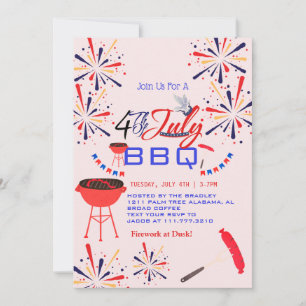 Convite Fogo de CHURRASCO Vermelho Branco e Azul 4° Festa