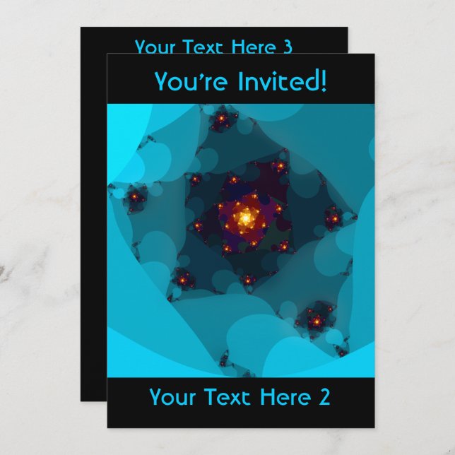 Convite Fogo De Gelo. Arte Fractal Azul. (Frente/Verso)