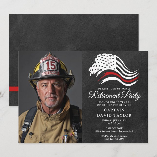 Convite Fogo Foto da Linha Vermelha Fina da Festa de Apose (Frente/Verso)