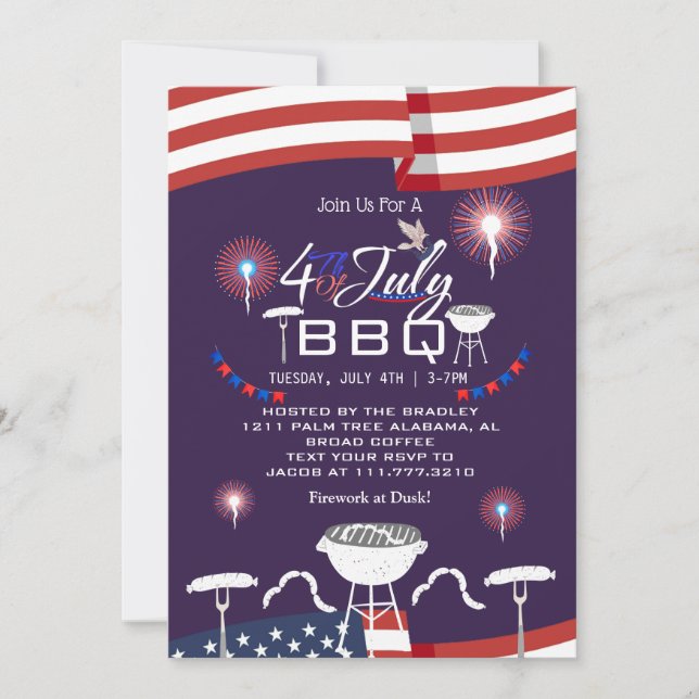 Convite Fogo Patriótico Vermelho Branco e Azul 4 de julho (Frente)