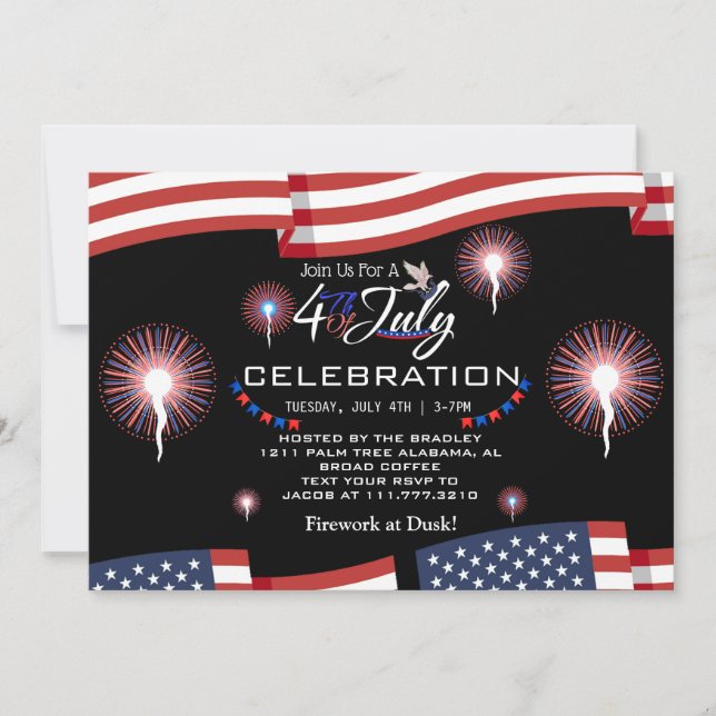 Convite Fogo Patriótico Vermelho Branco e Azul 4 de julho (Frente)