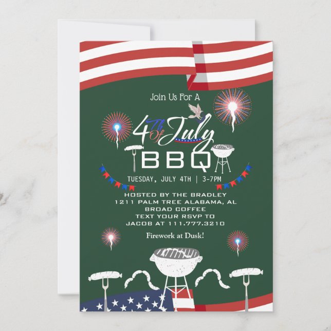 Convite Fogo Patriótico Vermelho Branco e Azul 4 de julho (Frente)