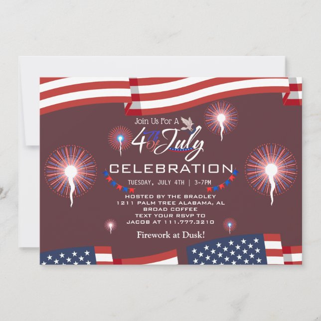 Convite Fogo Patriótico Vermelho Branco e Azul 4 de julho (Frente)