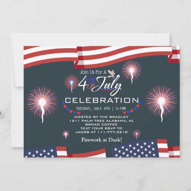 Convite Fogo Patriótico Vermelho Branco e Azul 4 de julho (Frente)