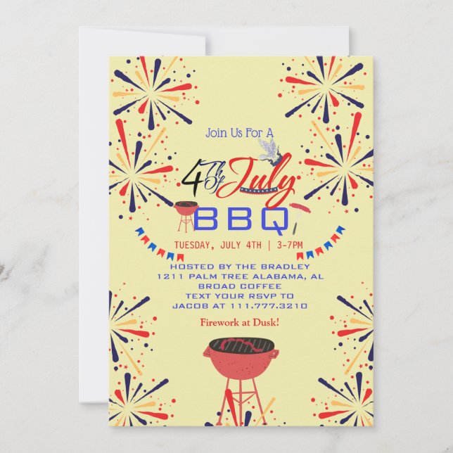Convite Fogo Patriótico Vermelho Branco e Azul 4 de julho (Frente)