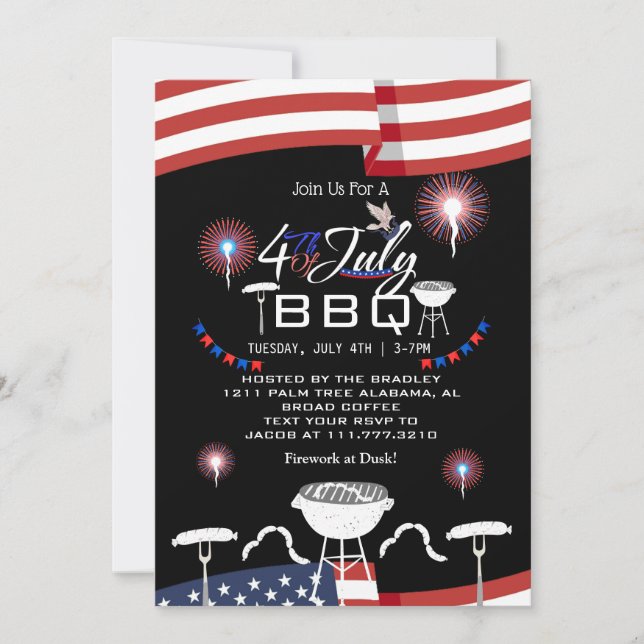Convite Fogo Patriótico Vermelho Branco e Azul 4 de julho (Frente)