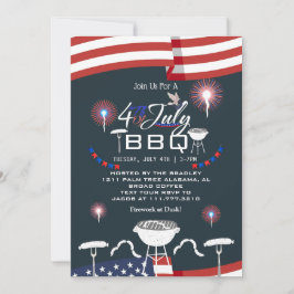 Convite Fogo Patriótico Vermelho Branco e Azul 4 de julho