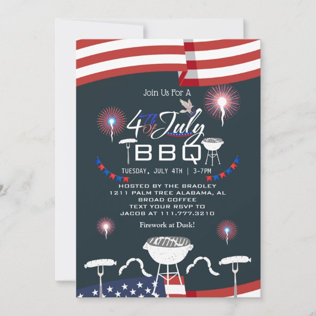 Convite Fogo Patriótico Vermelho Branco e Azul 4 de julho (Frente)