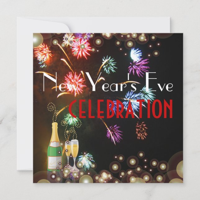 Convite Fogos de artifício bolhas de champanhe (Frente)