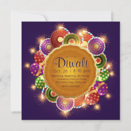Convite Fogos de artifício coloridos Elegante Diwali