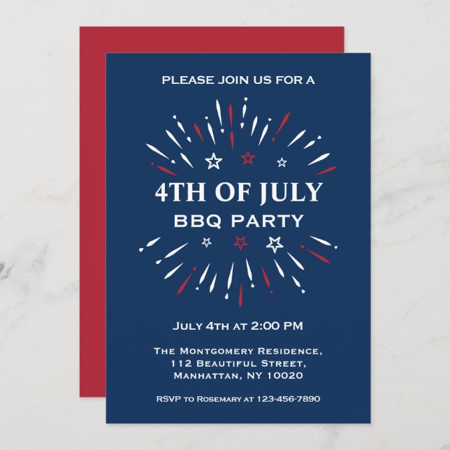 Convite Fogos De Artifício Da Festa De CHURRASCO Vermelho  (Frente/Verso)