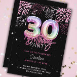 Convite Fogos de artifício de 30 cor-de-rosa moderno<br><div class="desc">Comemore um aniversário de um marco em estilo com nosso convite de aniversário de 30 anos personalizado com números iridescentes de balões de folhas rosa! Essa elegante design mostra um fundo preto adornado com uma espantosa camada de fogos de artifício e estrelas cor-de-rosa, fazer a escolha perfeita para uma celebração...</div>