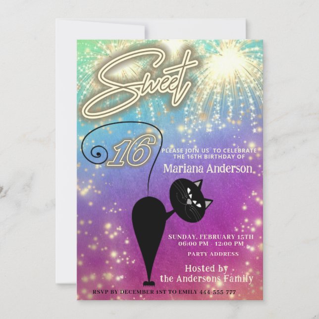 Convite Fogos de artifício de balões de gatos brancos e di (Frente)