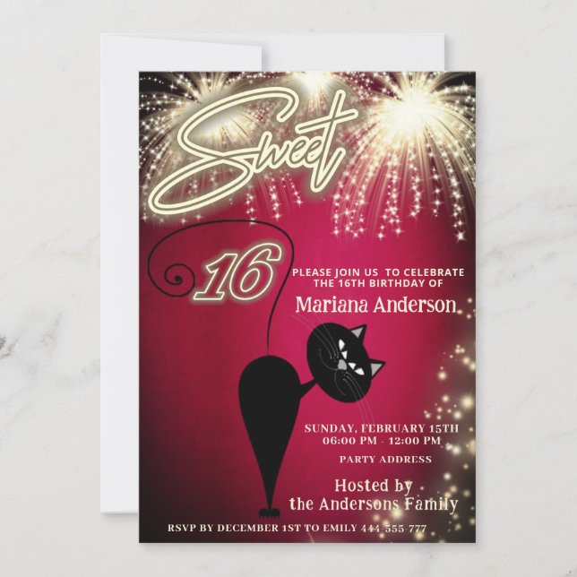 Convite Fogos de artifício de balões de gatos brancos e di (Frente)