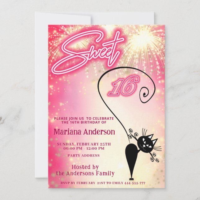 Convite Fogos de artifício de balões de gatos brancos e di (Frente)