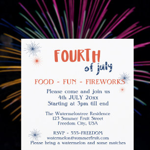 Convite Fogos de artifício de diversão de Comida 4 de ju
