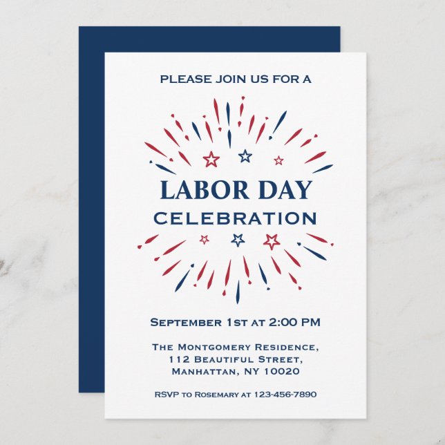 Convite Fogos de Artifício Divertidos Vermelho Branco Azul (Frente/Verso)
