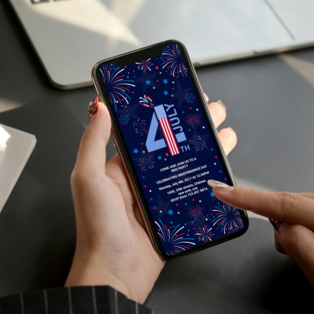 Convite Fogos de artifício do Dia da Independência 4 de ju (Independence Day 4th of July party fireworks party BBQ )