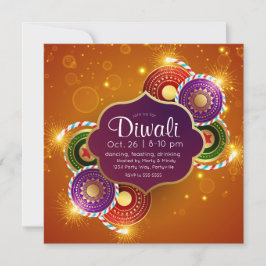 Convite Fogos de artifício do Diwali Colorido Brilhante