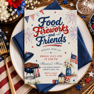 Convite Fogos de Artifício e Amigos Churrasco de 4 de Julh