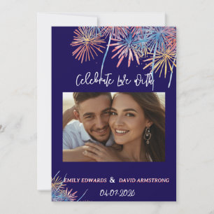 Convite Fogos de Artifício Patrióticos Elegantes Casamen